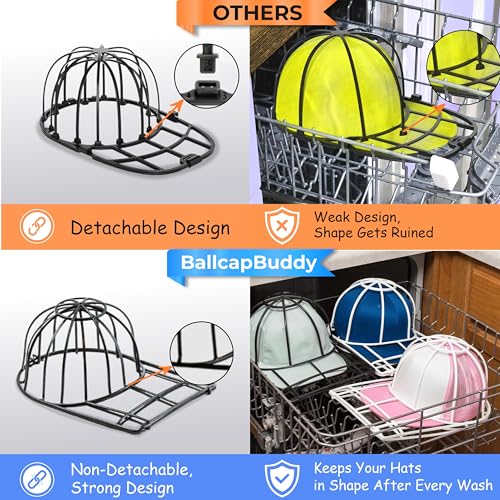 Original & Patented 3-Pack Baseball Hat Washer Cage for Washing Machine/Dishwasher, Kids & Adults Hat Cleaner/Washer/Shaper for Baseball Caps - Black - Image 4