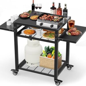 Outdoor Grill Table, Movable Grill Cart for Blackstone Griddle, Pizza Oven Stand for Onni, Kitchen Cooking Prep Table BBQ Cart for Party, Bar, Camping