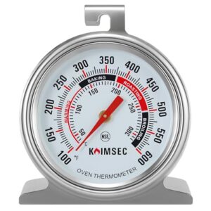 Oven Thermometer for Temperature Monitoring, Safe for Inside Gas/Electric/Grill Smoker, Analog Dial Stainless Steel Oven Thermometers with Large Hanger & Base for Instant Reading in Cooking Baking