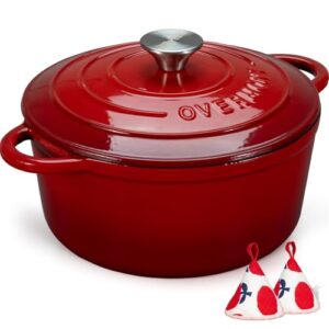 Overmont 5.5QT Enameled Cast Iron Dutch Oven with Lid Cookbook Heavy-Duty Casserole with Dual handles for Braising, Stews, Roasting, Bread Baking