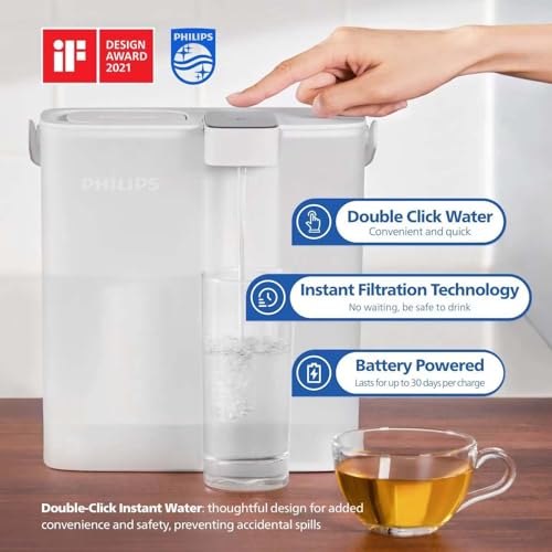 PHILIPS GoZero Next-gen Instant Water Filter Pitcher, Rechargeable Battery, Mirco-X Clean Technology, 3L 12 Cups, 1L/min Fast Flow, Countertop Filtered Water Purifier Jug for Tap Water, 1 Filter - Image 4
