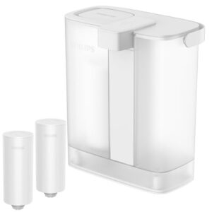 PHILIPS Water Filter Pitcher, Rechargeable Water Dispenser, Water Purifier Filter for Fridge Door, 2 Filters for 6 Months/120gal, Reduces 45+ impurities 99% of Lead NSF/ANSI 42&53&372, 12-Cup, ADD5902