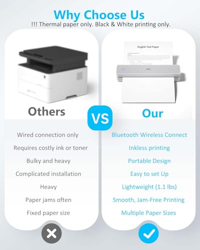 PRT Inkless Portable Printer for Travel, Wireless Thermal Printer Support 8.5 x 11 Inch US Letter A4 B5, Bluetooth Mobile Printers with iOS, Android, Laptop for Home Use, Car, Office, School, Grey - Image 3