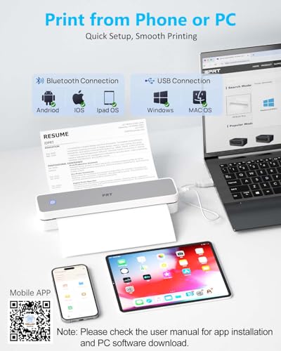 PRT Inkless Portable Printer for Travel, Wireless Thermal Printer Support 8.5 x 11 Inch US Letter A4 B5, Bluetooth Mobile Printers with iOS, Android, Laptop for Home Use, Car, Office, School, Grey - Image 4