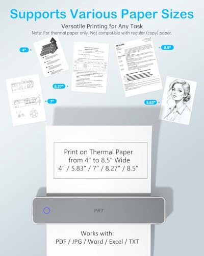 PRT Inkless Portable Printer for Travel, Wireless Thermal Printer Support 8.5 x 11 Inch US Letter A4 B5, Bluetooth Mobile Printers with iOS, Android, Laptop for Home Use, Car, Office, School, Grey - Image 6