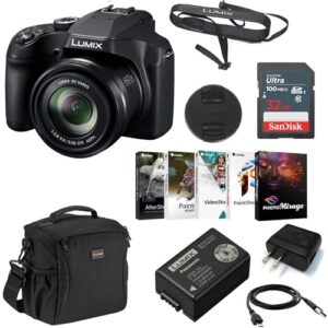 Panasonic LUMIX FZ80D 18.1MP Point & Shoot Digital Camera Bundle with 32GB UHS-I SDHC Memory Card, Corel Photo Video Art Suite Software Kit, Shoulder Bag