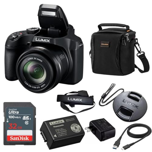 Panasonic LUMIX FZ80D 18.1MP Point & Shoot Digital Camera Bundle with Slinger Alpine 140 Multi-Device Shoulder Bag, SanDisk Ultra 32GB UHS-I SDHC Memory Card