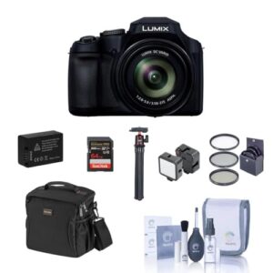 Panasonic LUMIX FZ80D Point & Shoot Digital Camera, Bundle with 64GB SD Card, Bag, Extra Battery, Flexible Tripod, Mini LED Light, Filter Kit, Cleaning Kit
