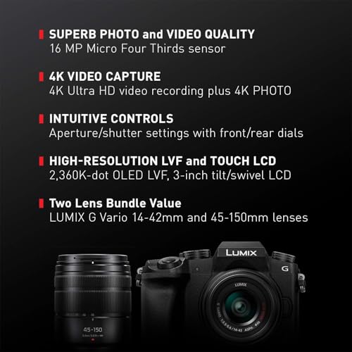 Panasonic Lumix DMC-G7 Mirrorless Camera with Lumix G Vario 14-42mm and 45-150mm Lenses Lens, Black - Bundle with Camera Case, 32GB SDHC Card, 46mm/52mm UV Filters, Pc Software Pack and More - Image 4