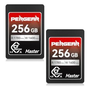 Pergear 256GB CFexpress 4.0 Type A Memory Card (2-Pack),Up to 1780MB/S Read Speeds,USB4.0(PCIe 4.0),Raw,8K 30P Record,Compatible for Sony Camera,ILME-FX3,ILME-FX6,ILME-FX30(Black Silver Master Series)