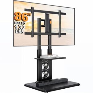 Perlegear Floor TV Stand with Mount for 32-86″ TVs up to 132 lbs, Tall TV Stand with Pegboard and 6 Height Settings, TV Swivel Stand with Wooden Base, Max VESA 600x400mm PGFS13