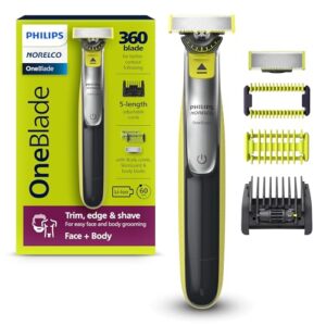 Philips Norelco OneBlade 360 Hybrid Face + Body, Electric Beard Trimmer, Shaver and Body Groomer, with 360 Blade Technology, 1x 360 Blade for Face, 5in1 Adjustable Comb, 1x Body Kit, Model QP2834/70