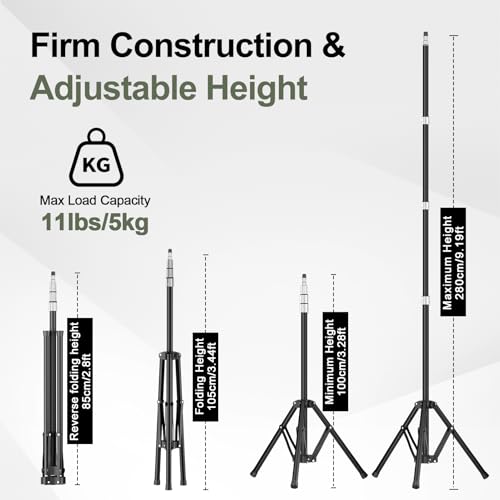 Photography Light Stand, 9.2ft/280cm Portable Reverse Folding Tripod with Travel Bag & 360 ° Rotatable Ball Head, Aluminum Tripod Stand for Video, Camera, Softbox, Umbrella, Wedding - Image 3