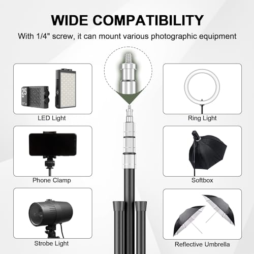 Photography Light Stand, 9.2ft/280cm Portable Reverse Folding Tripod with Travel Bag & 360 ° Rotatable Ball Head, Aluminum Tripod Stand for Video, Camera, Softbox, Umbrella, Wedding - Image 7