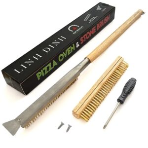 Pizza Oven Accessories, Pizza Oven Brush with Scraper, Pizza Stone Brush and Oven Cleaning Brush, Pizza Accessories and Supplies – 26INCH with Extra Head & Screwdriver
