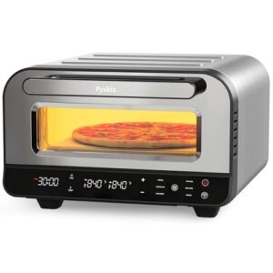 Pizza Oven Indoor, Countertop Electric Pizza Maker 12-inch, 2-minute Pizza, 6 Presets 840F Max Temperature Pizza Cooker with Stone&Peel&Cutter Included, Neapolitan, Thin Crust, New York, Custom