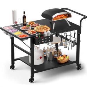 Pizza Oven Table Grill Cart for Blackstone Griddle, Outdoor Pizza Oven Stand Fits Ninja Griddle, Cuisinart, Gozney, Solo Stove, BBQ Prep Tables Station with Seasoning Tray, 47.2″x27.5″x35.8″