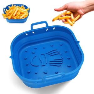 Platinum Silicone Air Fryer Liners Reusable Square -Extra Strong-Easy to Clean Blue Air Fryer basket for Oven Microwave Accessories – BPA Free – Food Safe Pot for 5.8QT to 8 QT – 9 Inch