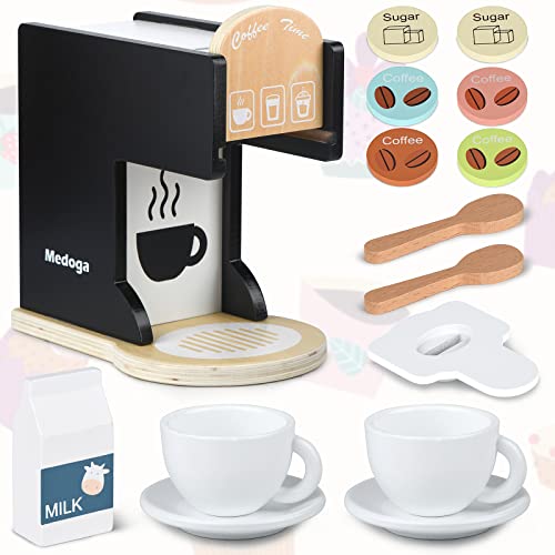 Play Kitchen Accessories Kids Wooden Coffee Maker Toy Espresso Machine Toddler Toy Kitchen Sets for Girls and Boys (Coffee Maker) (Black) - Image 5