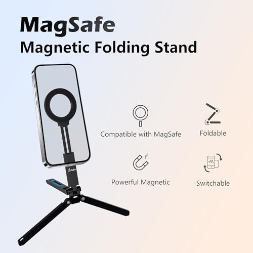 Pocket Phone Tripod Magnetic Stretchable Foldable Phone Tripod Stand Smartphone Desk Holder Equipped with Standard 1/4 inch Screw Thread,Ideal for iPhone 16/15/14/13/12,Video,vlog,Travel - Image 4
