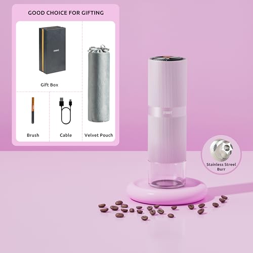 Portable Electric Coffee Grinder, Rechargeable Handheld Grinder with Stainless Steel Conical Burr, Adjustable Grind Settings, for Espresso, Moka, Pour Over, French Press, Cold Brew, Lilac - Image 3
