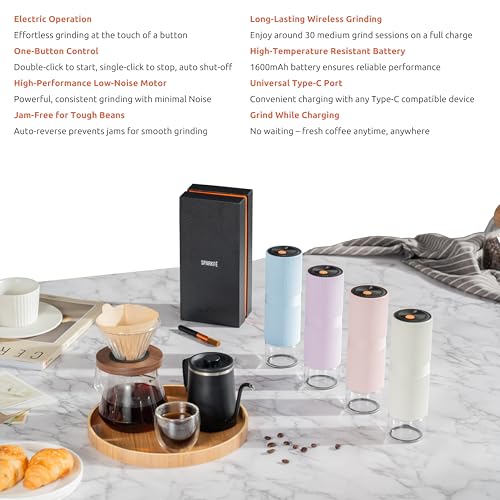Portable Electric Coffee Grinder, Rechargeable Handheld Grinder with Stainless Steel Conical Burr, Adjustable Grind Settings, for Espresso, Moka, Pour Over, French Press, Cold Brew, Lilac - Image 6