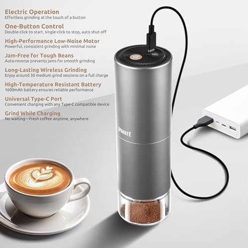 Portable Electric Coffee Grinder, Rechargeable Wireless Handheld Grinder with Stainless Steel Conical Burr, Adjustable Grind Settings, for Espresso, Moka, Pour Over, French Press, Cold Brew - Image 5