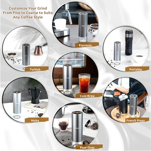 Portable Electric Coffee Grinder, Rechargeable Wireless Handheld Grinder with Stainless Steel Conical Burr, Adjustable Grind Settings, for Espresso, Moka, Pour Over, French Press, Cold Brew - Image 7