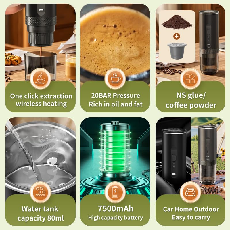 Portable Espresso Maker - Wireless Heating, Rich Oil Content, for Home,Outdoor,Travel & Daily Use-Your Ideal Coffee Companion,With Ground Coffee & NS Capsule for RV, Hiking, Office - Image 4