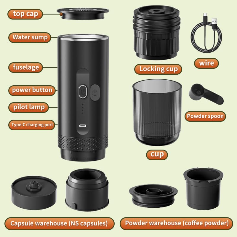 Portable Espresso Maker - Wireless Heating, Rich Oil Content, for Home,Outdoor,Travel & Daily Use-Your Ideal Coffee Companion,With Ground Coffee & NS Capsule for RV, Hiking, Office - Image 6