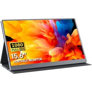 Portable Monitor 15.6 Inch 1080P FHD HDR IPS Travel Screen HDMI USB-C Portable Monitor for Laptop MacBook PC Surface Xbox PS4/5 with Cover, VESA Compatible