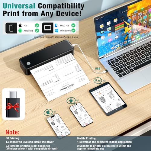 Portable Printer Wireless for Travel, Inkless Thermal Printer Supports 8.5 x 11 Inch Thermal Paper, Bluetooth Compatible with iOS, Android, Laptop Includes 2 Rolls & 10 Sheets of Paper Kit - Image 3