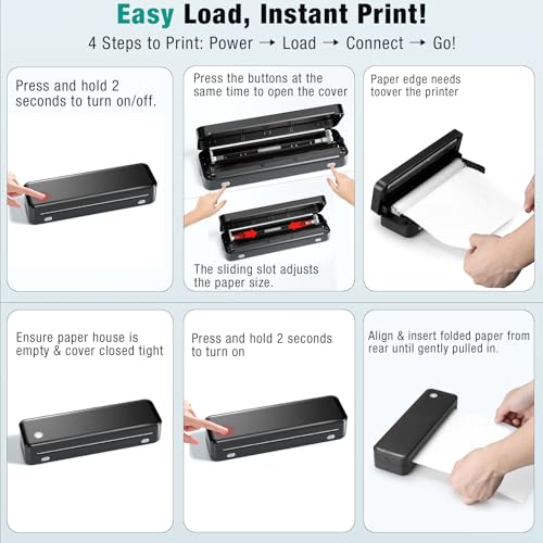 Portable Printer Wireless for Travel, Inkless Thermal Printer Supports 8.5 x 11 Inch Thermal Paper, Bluetooth Compatible with iOS, Android, Laptop Includes 2 Rolls & 10 Sheets of Paper Kit - Image 4