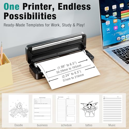 Portable Printer Wireless for Travel, Inkless Thermal Printer Supports 8.5 x 11 Inch Thermal Paper, Bluetooth Compatible with iOS, Android, Laptop Includes 2 Rolls & 10 Sheets of Paper Kit - Image 5