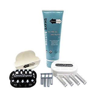 Premium Omnishaver Kit – The Fastest Way to Shave Head, Legs, Arms, Body | An Alternative to Disposable Shaving Razors Self Cleans & Strops During Use with Shave Butter & Replacement Cartridge – White