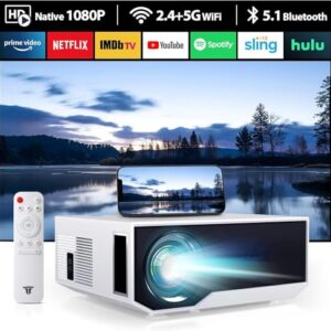 Projector with WiFi and Bluetooth, 16000Lumens Portable Mini Projector,4K Support Native Full HD 1080P Outdoor Movie Projector,Smart Projector Compatible with Android/iOS/Windows/TV Stick/HDMI/USB