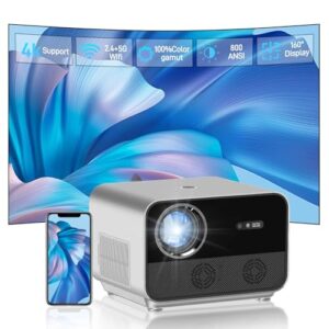 Projector with WiFi and Bluetooth, Native 1080P, 4K Supported, 20W Speaker Video Projector for Bedroom, Indoor/Outdoor, Movie Projector Compatible with Android/iOS/TV Stick/HDMI/USB