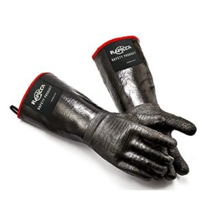 RAPICCA 932°F Heat Resistant BBQ Grill Gloves: Oil Resistant Waterproof for Smoking Grilling Cooking Barbecue Deep Frying Turkey Rotisserie Handling Hot Greacy Meat Stocking Stuffers – Long Sleeve