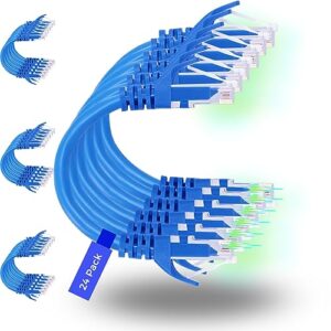 Rapink Cat6 7ft (24 Pack) Ethernet Patch Cables, Blue, 10G, RJ45, Male-to-Male, Cat6 Ethernet Cable for Laptop, PC, Router, Server