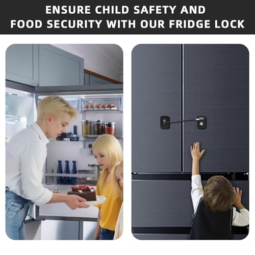 Refrigerator Lock 2 Packs, Fridge Lock with Silicone Wire Protection Fridge Locks for Kids Easy to Use and Install Cabinet Locks with Key, Black - Image 5