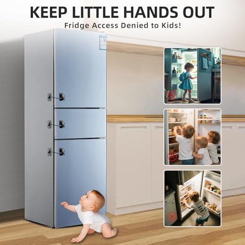 Refrigerator Lock 2 Packs, Fridge Lock with Silicone Wire Protection Fridge Locks for Kids Easy to Use and Install Cabinet Locks with Key, Black - Image 6