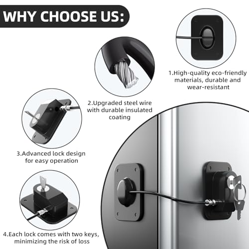 Refrigerator Lock 2 Packs, Fridge Lock with Silicone Wire Protection Fridge Locks for Kids Easy to Use and Install Cabinet Locks with Key, Black - Image 7