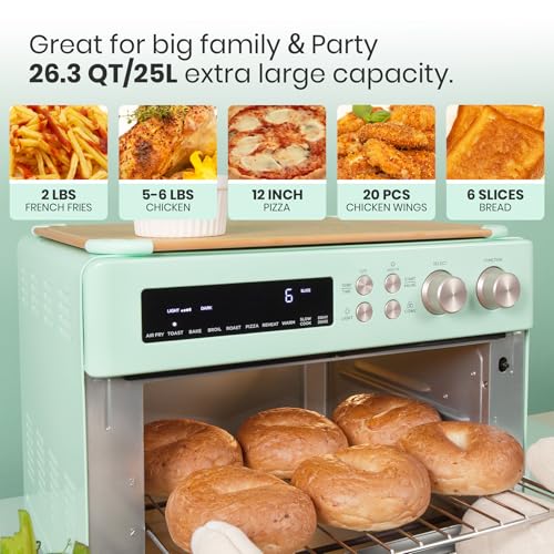 Retro Style Infrared Heating Air Fryer Toaster Oven, Extra Large Countertop Convection Oven 10-in-1 Combo, 6-Slice Toast, Enamel Baking Pan Easy Clean with Recipe Book, Green Color - Image 7