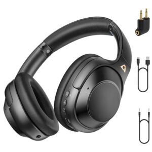 Riibox Y7Pro Hybrid Active Noise Cancelling Headphones, LDAC Hi-Res Audio, 75H Playtime, Deep Bass, Comfort Fit & Foldable Wireless Over-Ear Bluetooth Headphones for Home Office Travel – Black