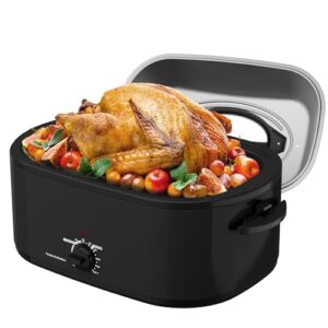 Roaster Oven 28 Quart, Electric Turkey Roaster with Self-Basting Lid, Removable Pan & Rack, Variable Temp Control, Stainless Steel, Black