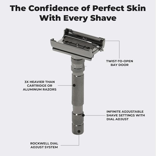 Rockwell T2 | Twist-To-Open (TTO) Double-Edge Safety Razor | Full Metal | Includes 5 Fully Recyclable Stainless Steel Blades (Gunmetal Chrome) - Image 3