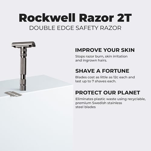 Rockwell T2 | Twist-To-Open (TTO) Double-Edge Safety Razor | Full Metal | Includes 5 Fully Recyclable Stainless Steel Blades (Gunmetal Chrome) - Image 4