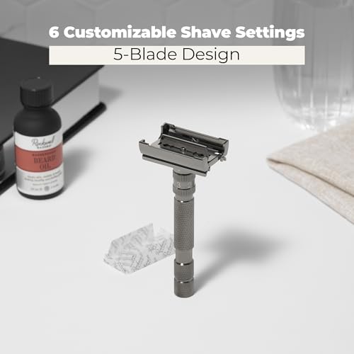 Rockwell T2 | Twist-To-Open (TTO) Double-Edge Safety Razor | Full Metal | Includes 5 Fully Recyclable Stainless Steel Blades (Gunmetal Chrome) - Image 5