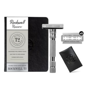 Rockwell T2 | Twist-To-Open (TTO) Double-Edge Safety Razor | Full Metal | Includes 5 Fully Recyclable Stainless Steel Blades (Gunmetal Chrome)