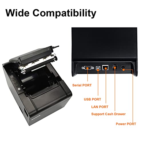 Rongta POS Printer, 80mm USB Thermal Receipt Printer, Restaurant Kitchen Printer with Auto Cutter Support Cash Drawer,USB Serial Ethernet Interface for Windows/Mac/Linux,Do Not Square (RP326) - Image 5
